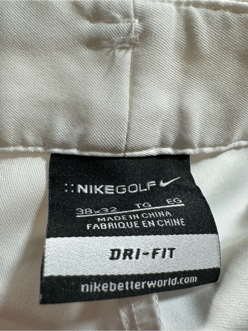 Nike Golf Dri-FIT Pants Mens 38x32 White Flat Front Stretch Athletic Chinos